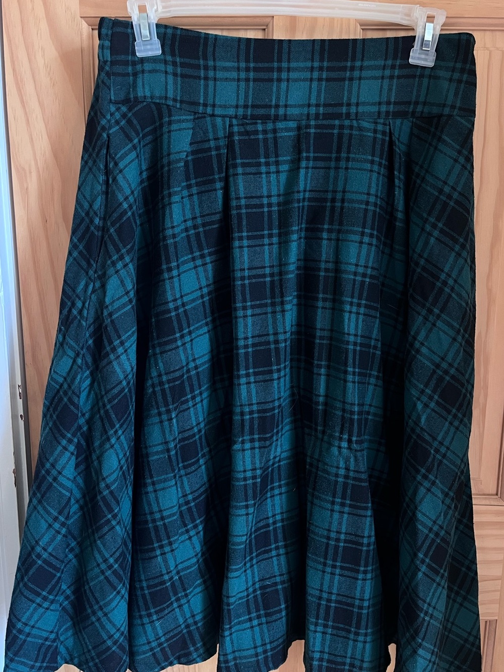 Dark Green Plaid Midi Skirt